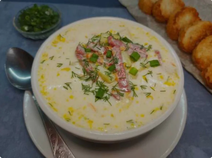Вершковий суп із копченими ковбасками.