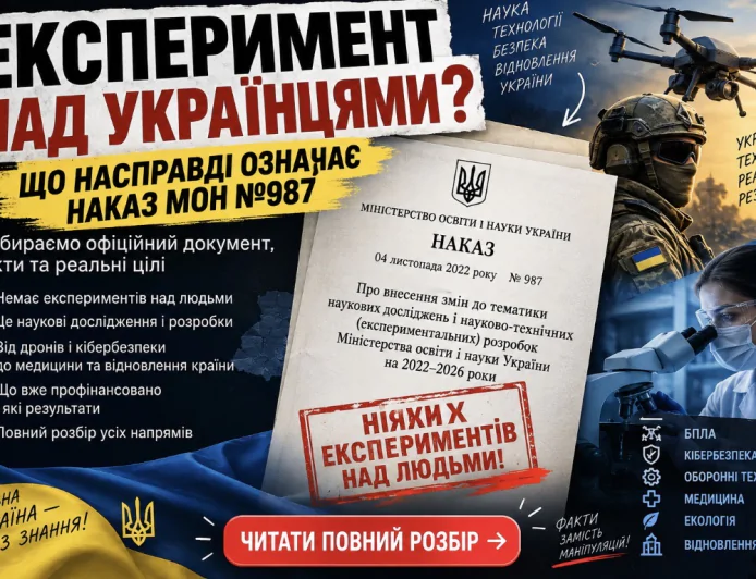 «ЕКСПЕРИМЕНТ НАД УКРАЇНЦЯМИ» ДО 2026 РОКУ? ЩО НАСПРАВДІ ПРИХОВУЄ ГУЧНИЙ ФЕЙК ПРО НАКАЗ МОН №987