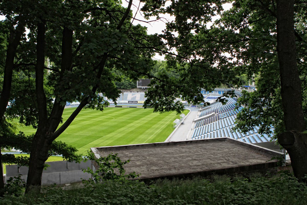 The Valeriy Lobanovskyi Dynamo Stadium in Kyiv, named after the legendary coach.