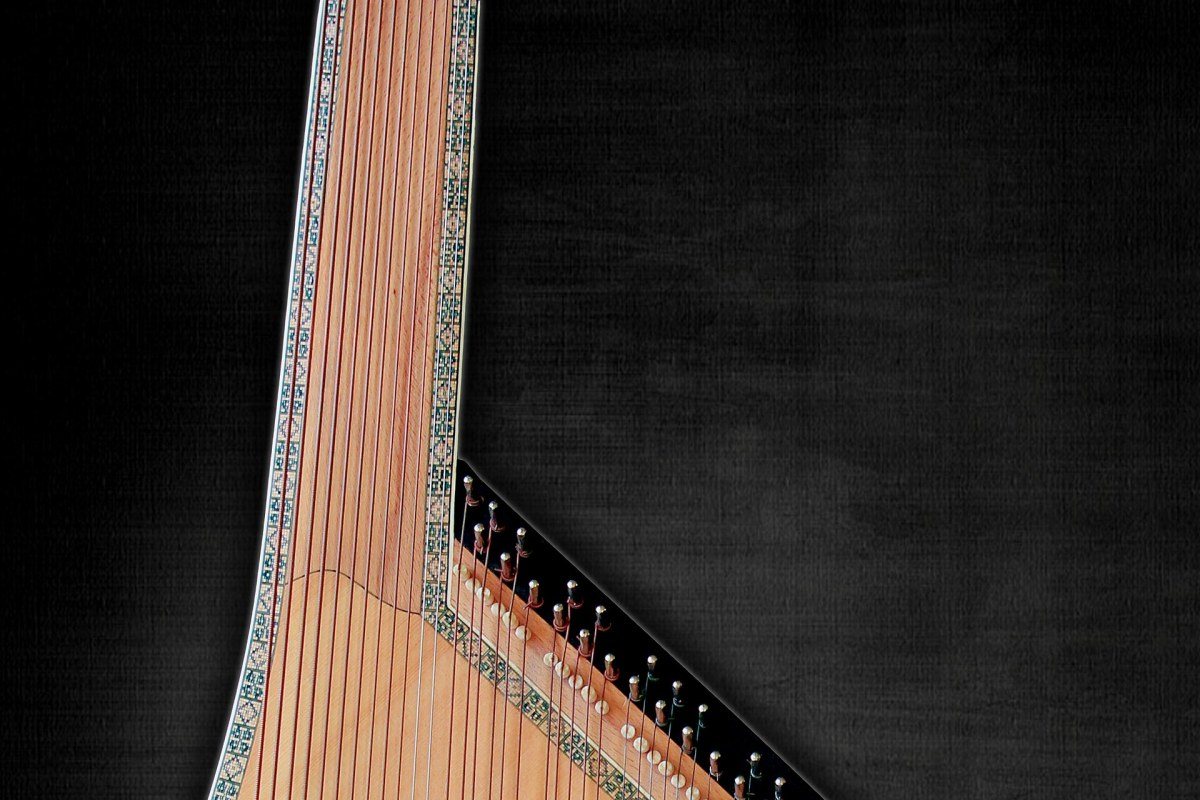 A traditional Ukrainian bandura with its many strings.