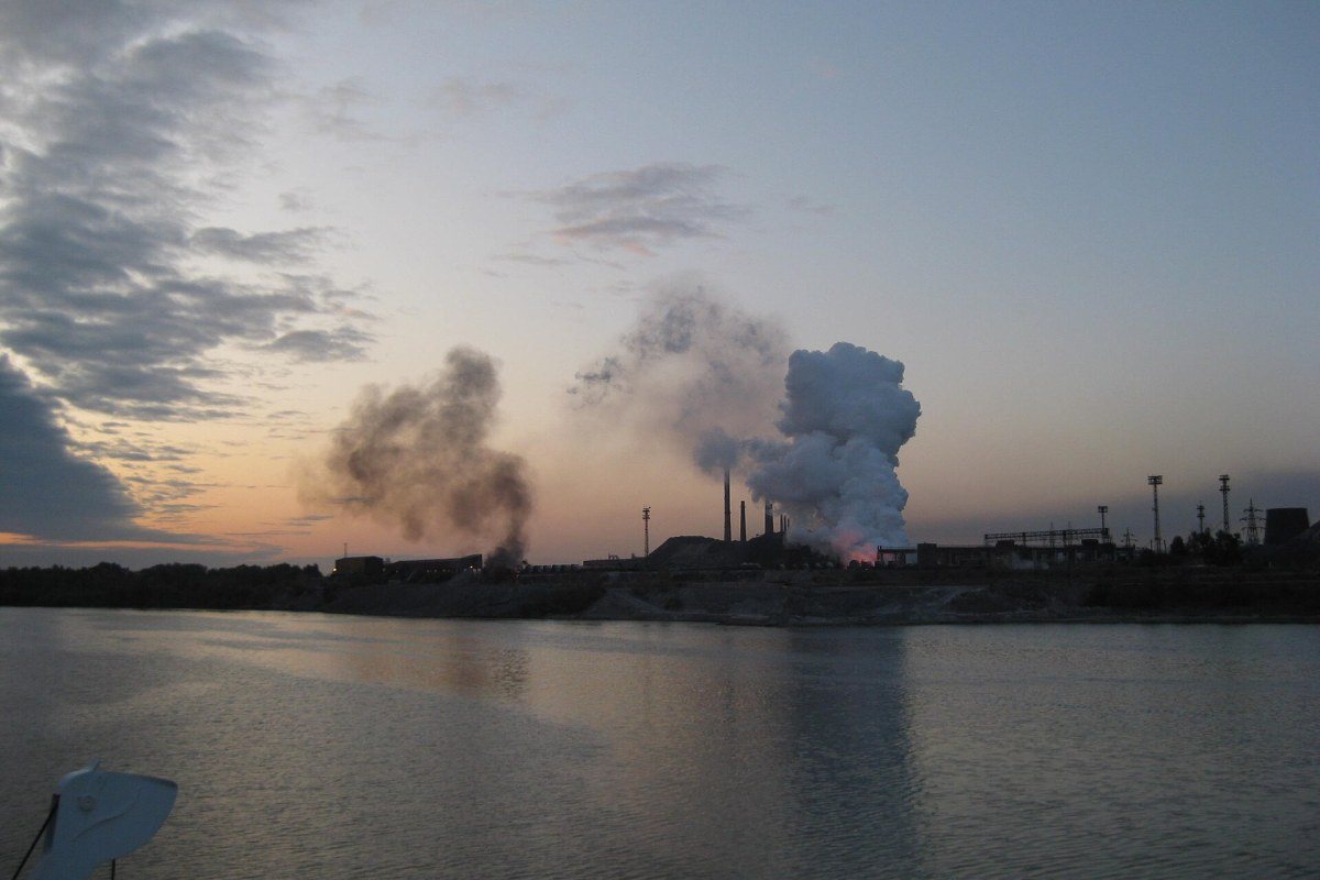 Chimneys and buildings of the Zaporizhstal steel plant in Zaporizhzhia.