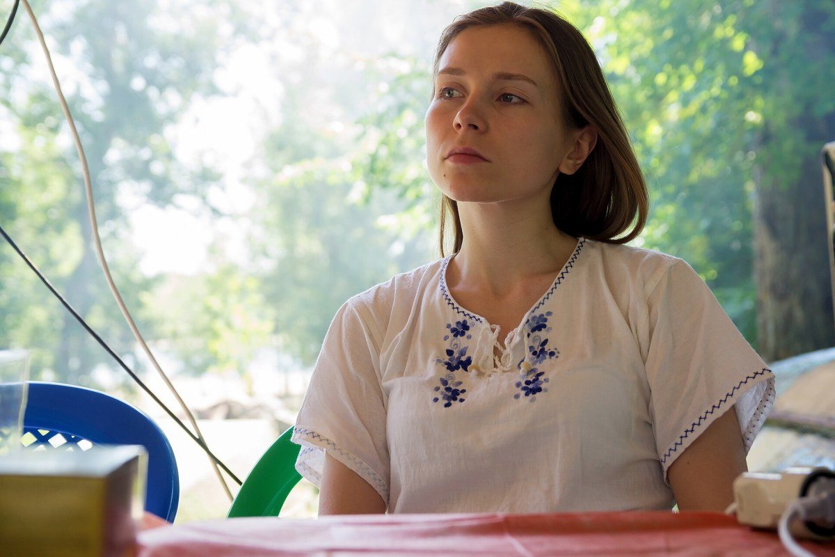 A traditional Ukrainian vyshyvanka shirt with colourful embroidery on the sleeves and collar.